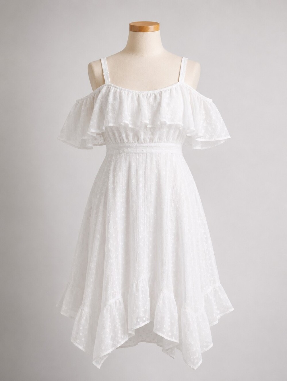 Torrid White Chiffon Lurex Clip Dot Hankie Hem Skater Dress 2X Wedding Party - Picture 1 of 10